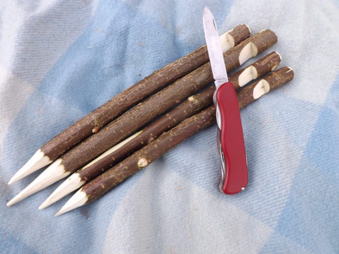 Figure 13; hazel tent pegs and viktorinox hunter